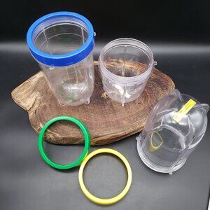 Magic Bullet Replacement Cups Set 2 Tall 1 Short w/ 3 Color Lip Rings MB1001